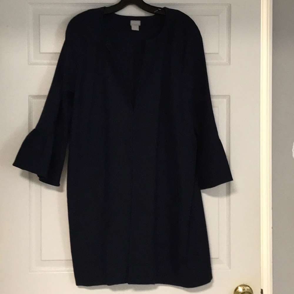 CHICOS 3/4 length Navy lined jacket 34 inches long w/ pockets